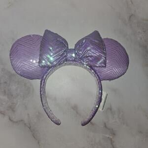 Disney Parks Minnie Iridescent Purple Lavender Sequin Spring Headband Ears